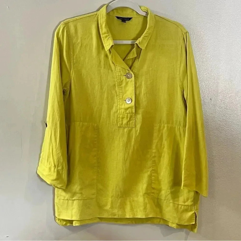 JOHN-MARK, S, Stand-up collar, slip-over, two shell buttons in front, linen